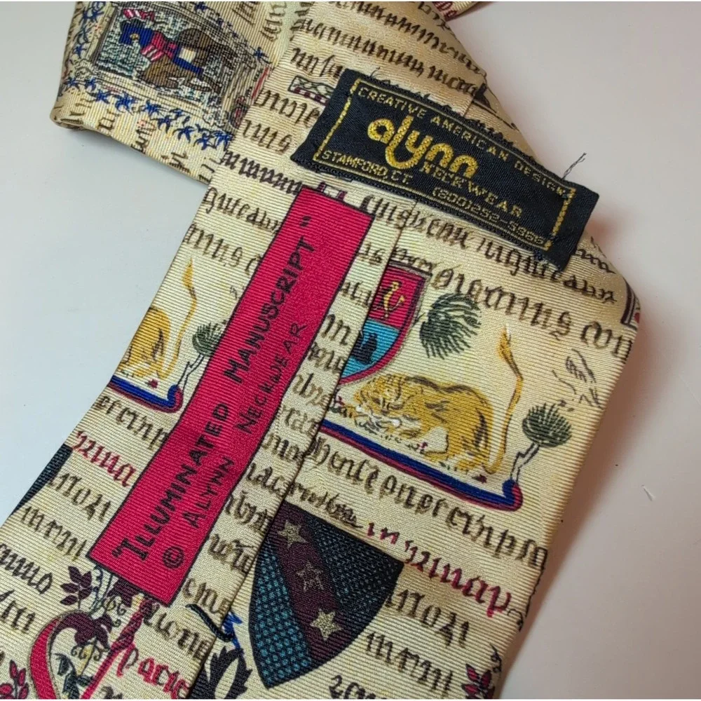 Alynn Illuminated Manuscript 100% Silk Tie Medieval Art Renaissance USA Made